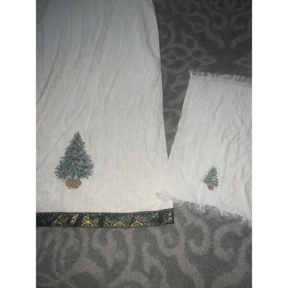 Vtg R.A. Briggs Yellow Set Of 2Hand Towel Made In USA Gold Green Christmas Tree - Picture 7 of 7